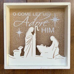 Winter Frost Christmas 'O Come Let Us Adore Him' Wooden Framed Wall Ready Decor